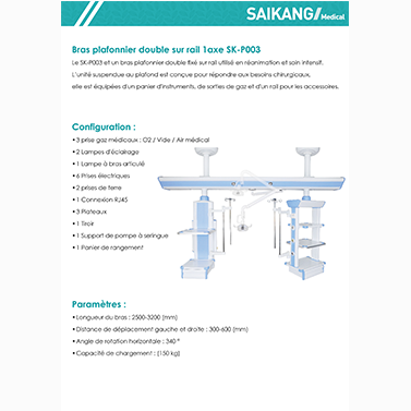 Bras plafonnier sur rail 1axe SK-P003