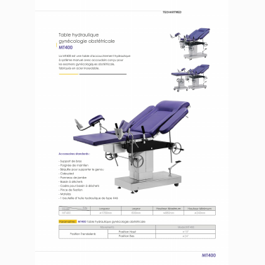 Table hydraulique gynécologie MT400
